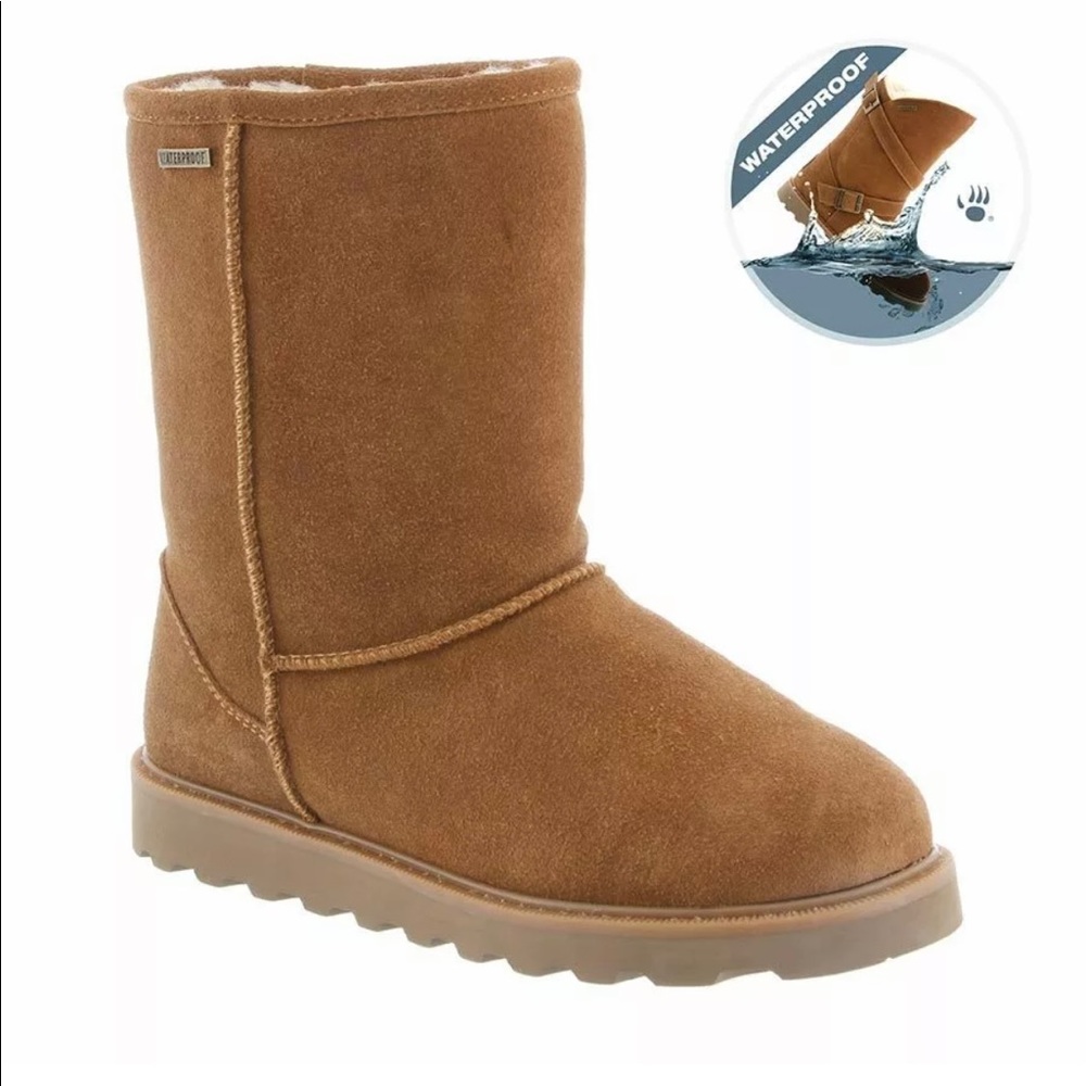 BearPaw Payton Waterproof Shearling Lined Tan Hickory Boots Size 6 but fits 5.5